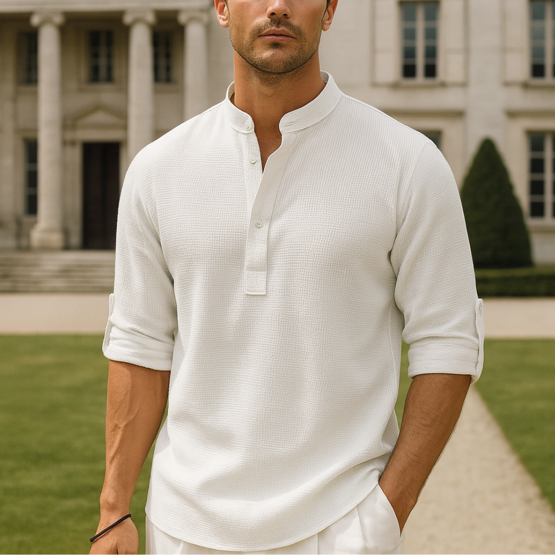 Casual heren top met opstaande kraag en knoopsluiting