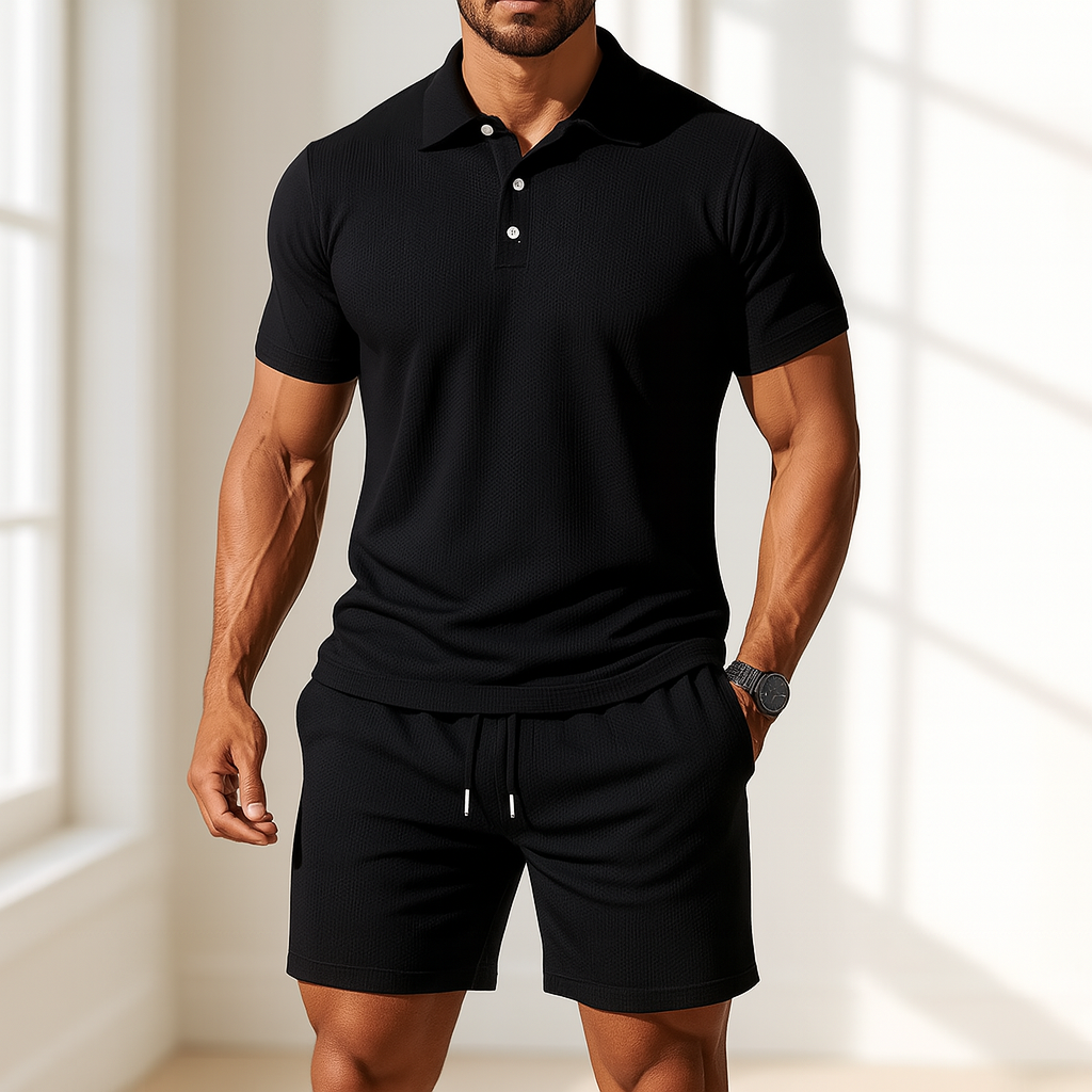 Heren set met polo en short in sportieve look