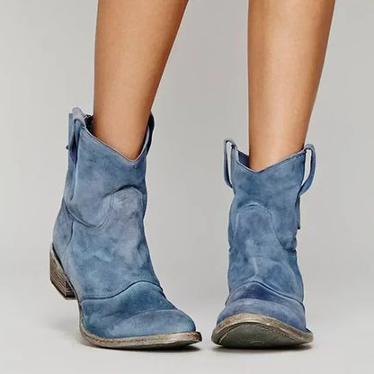Dames enkellaarsjes in westernstijl met klassieke afwerking