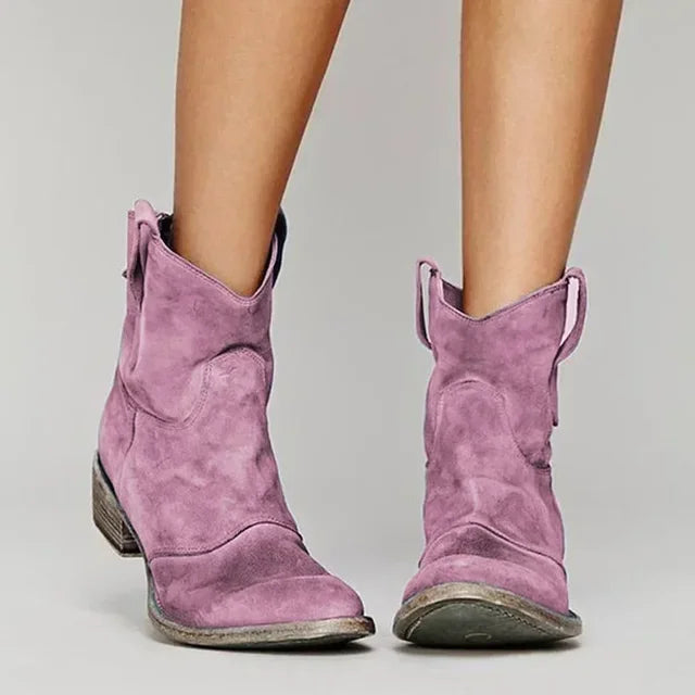 Dames enkellaarsjes in westernstijl met klassieke afwerking