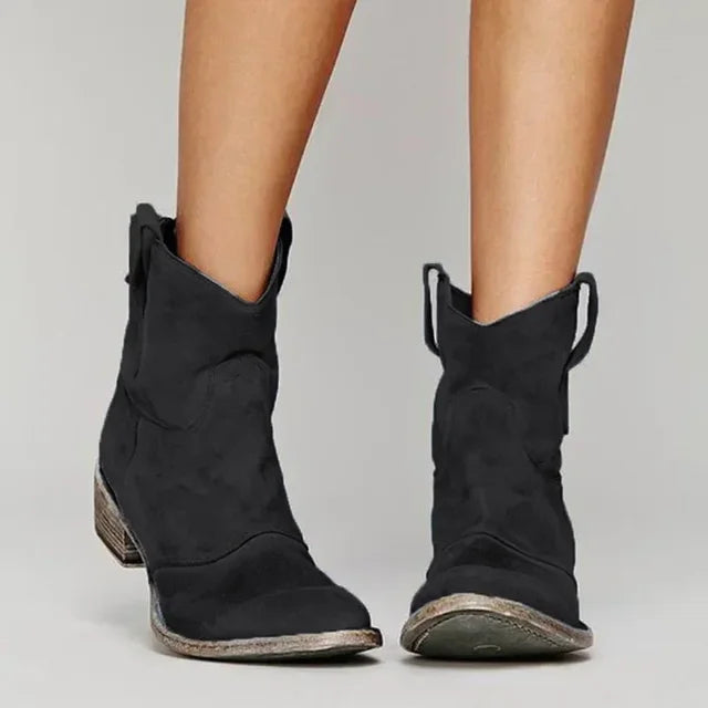 Dames enkellaarsjes in westernstijl met klassieke afwerking